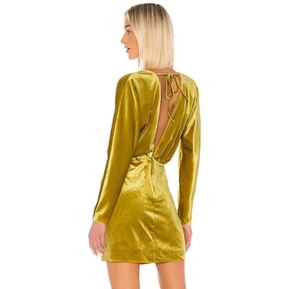 LPA Celeste Velvet Mini Dress Size S Faux Wrap Long Sleeve V-Neck Gold Party - Picture 3 of 15